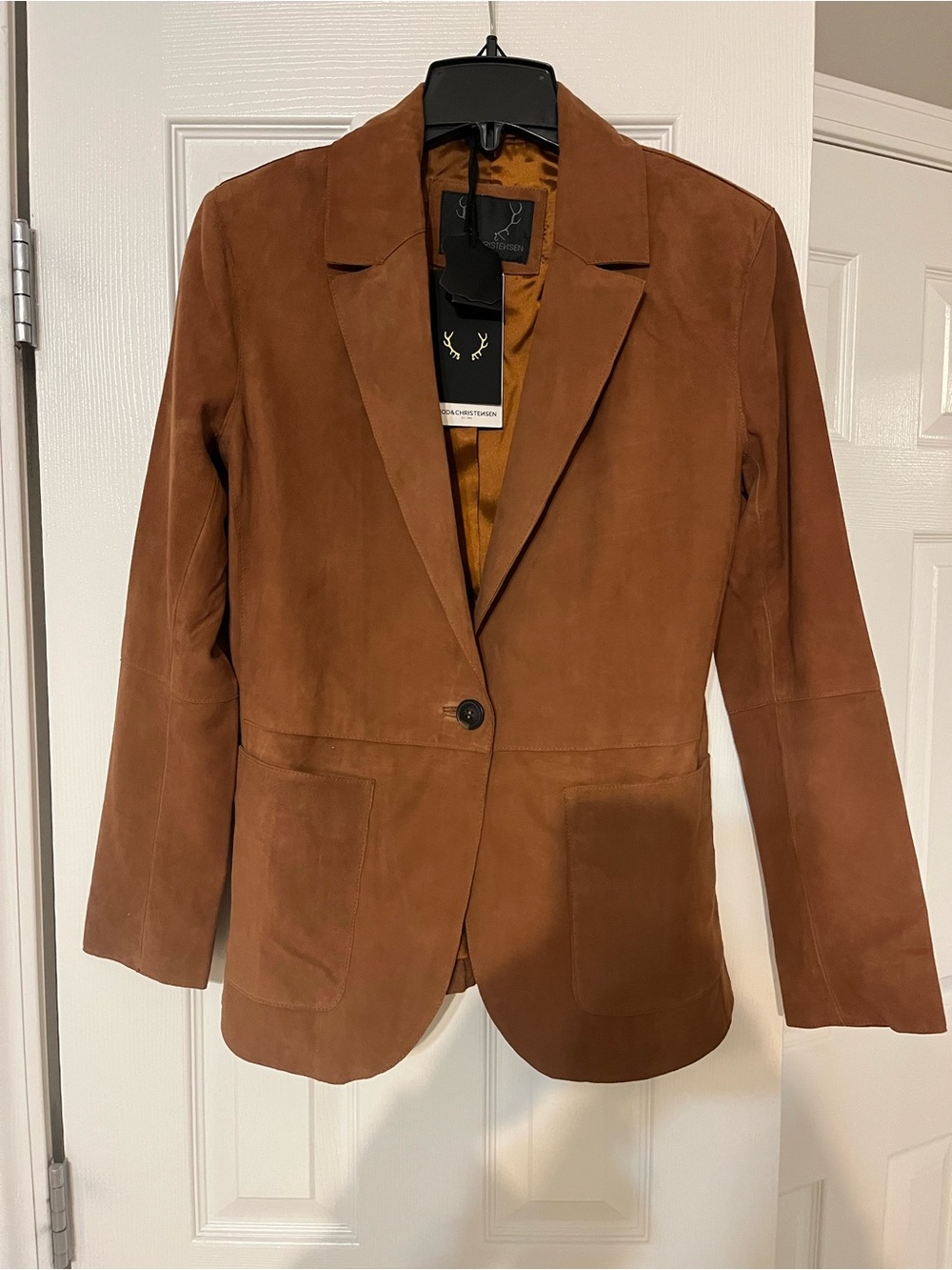 Bod & Christensen 100% Genuine Leather Cognac Blazer Jacket S NWT